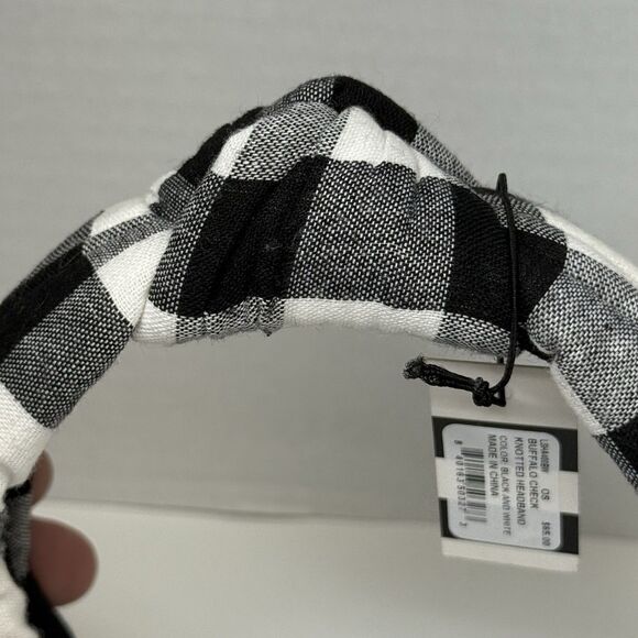 Lele Sadoughi Buffalo Check Knotted Headband In Black & White New - Picture 5 of 6